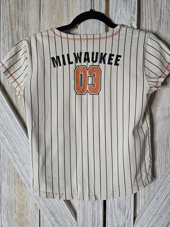 Harley-Davidson Cream Pinstripe Tee with Orange Logo Size 12/14 - Picture 2 of 4